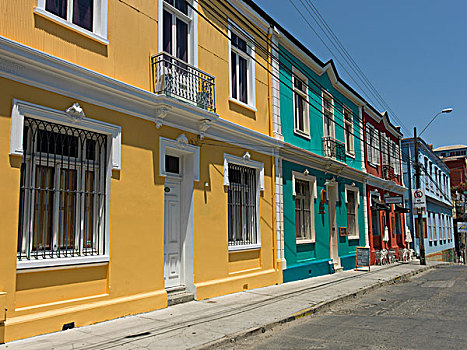 彩色,房子,街道,瓦尔帕莱索,智利