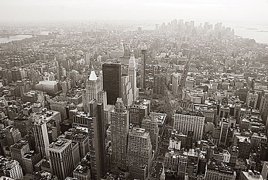 纽约,曼哈顿,天际线,航拍,黑白