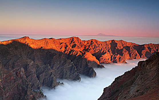 风景,火山口,云量,后面,特内里费岛,火山,国家公园,帕尔玛,加纳利群岛,西班牙,欧洲