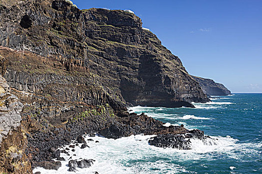 岩石海岸,海上冲浪,悬崖,帕尔玛,加纳利群岛,西班牙,欧洲