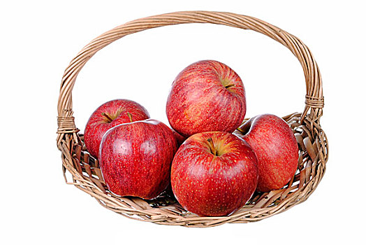 红苹果,稻草,篮子,隔绝,白色背景