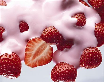 草莓酸奶,新鲜,草莓