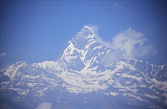尼泊尔,雪冠,攀升,蓝色,朦胧