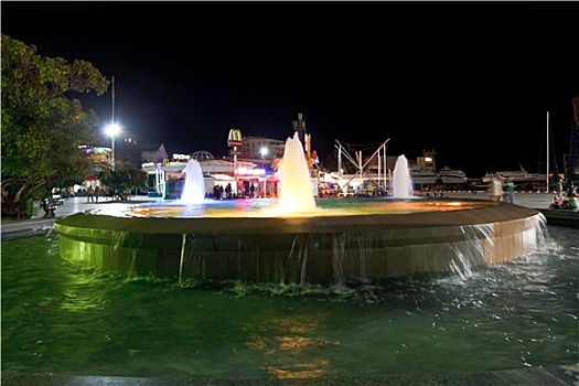 喷泉,散步场所,城市,夜晚