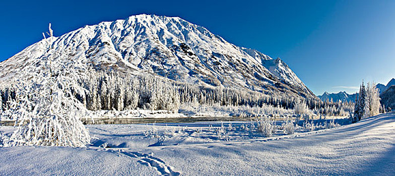 积雪,风景,东方,英里,溪流,肯奈半岛,楚加奇国家森林,阿拉斯加,冬天