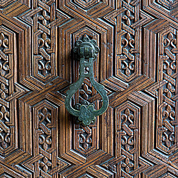 门环,雕刻,特写,门,马拉喀什,博物馆,麦地那,摩洛哥