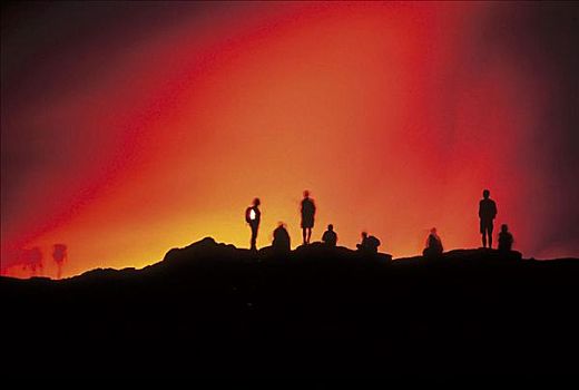 基拉韦厄火山国家公园,人,攀登,山峦,日落,北美