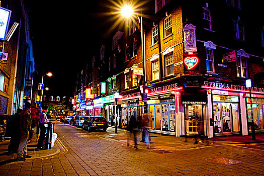 霓虹灯,餐馆,砖,道路,东方,伦敦,英国