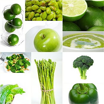 绿色,健康食物,抽象拼贴画,收集