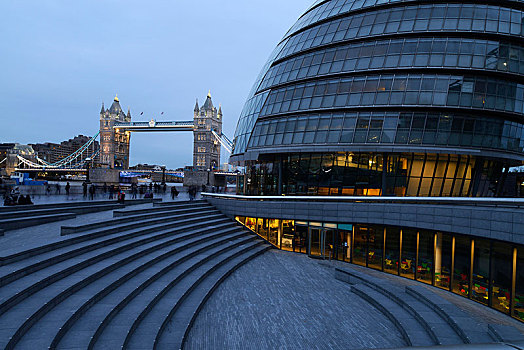 塔桥,市政厅,右边,设计,诺曼福斯特,伦敦,英格兰,英国,欧洲
