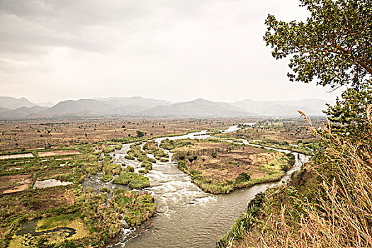 俯视图,风景,湖,模糊,山,卢旺达,非洲