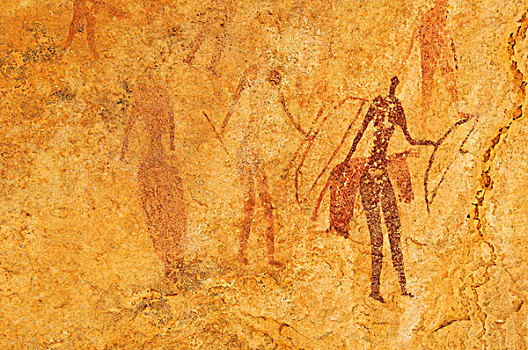 涂绘,勇士,猎人,新石器时代,岩石艺术,锡,阿德拉尔,阿尔及利亚,撒哈拉沙漠,北非