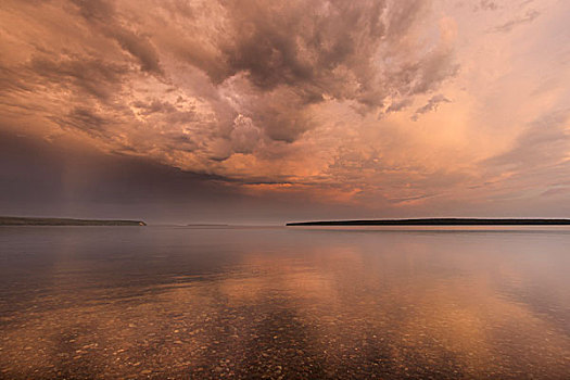 风暴,天空,日出,上方,苏必利尔湖,岛屿,威斯康辛,美国