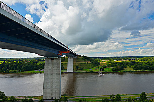 桥,在,基尔运河,在夏天,石荷州,德国,链接,北海,到,波罗的海