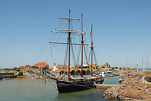 港口,纵帆船,老,要塞,丹麦,欧洲