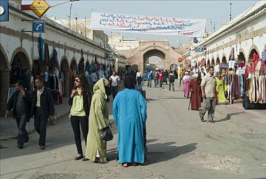 摩洛哥人,女人,衣服,现代,传统,老城,苏维拉,摩洛哥,非洲