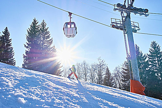 孩子,滑雪,站立,缆车,瓦莱,瑞士