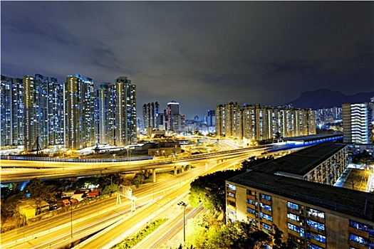 城市,高架路,夜晚,香港