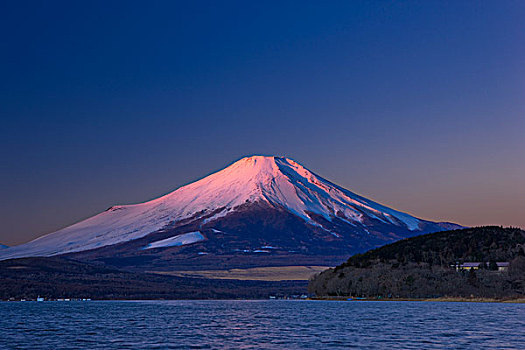 山,富士山,湖,黎明