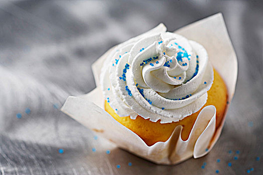 杯形蛋糕,蓝色,糖粒浇料,纸