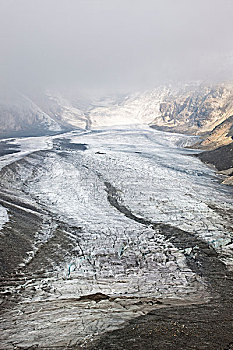 冰河,侧面,中间,冰碛,缝隙,碎片,表面,冰,融化,迅速,展示,奥地利
