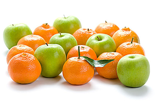 克莱门氏小柑橘,橘子,澳洲青苹果,苹果,隔绝,白色背景