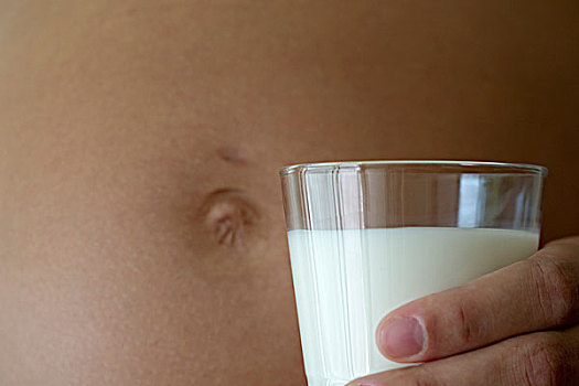 孕妇,拿着,牛奶杯,旁侧,肚子,局部