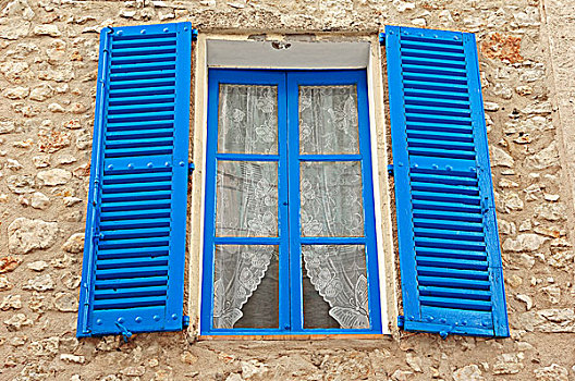 窗户,蓝色,百叶窗,阿尔卑斯滨海省,法国南部,法国,欧洲