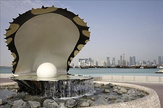 珍珠,纪念建筑,滨海路,多哈,湾,建筑,高层建筑,地区,北方,卡塔尔