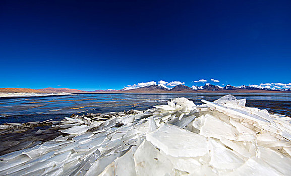 雪山下的湖泊