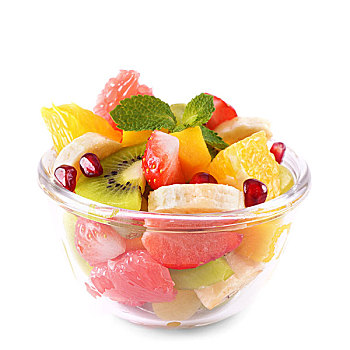 健康,水果沙拉,玻璃碗,隔绝,白色背景