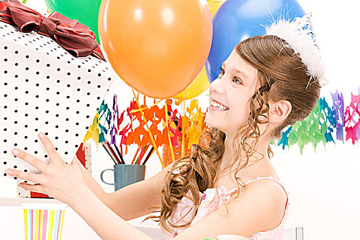 高兴,聚会,女孩,气球,礼盒