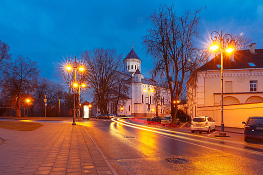 美景,街道,夜晚,维尔纽斯,立陶宛