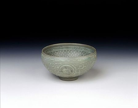 青瓷,碗,设计,鹳,云,朝代,韩国,13世纪,艺术家,未知