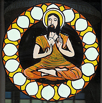 班加罗尔,彩色玻璃窗,天主教,耶稣,盘腿坐