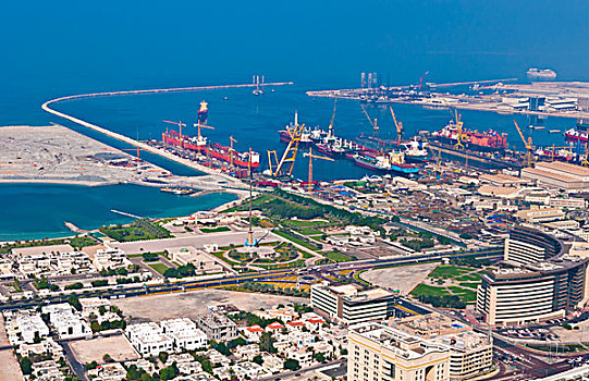 航拍,干船坞,运输,港口,靠近,市区,迪拜,阿联酋