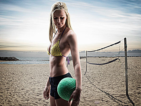 女人,排球,海滩