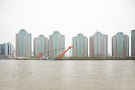 中国,上海,公寓,楼宇,河
