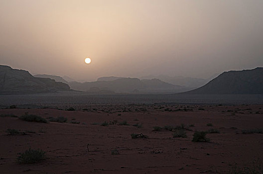 日落,上方,荒芜,瓦地伦,保护区,约旦