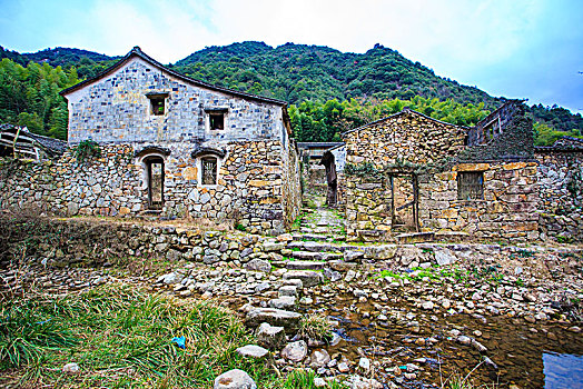 胜坑村,石屋,山村,民宿,小溪