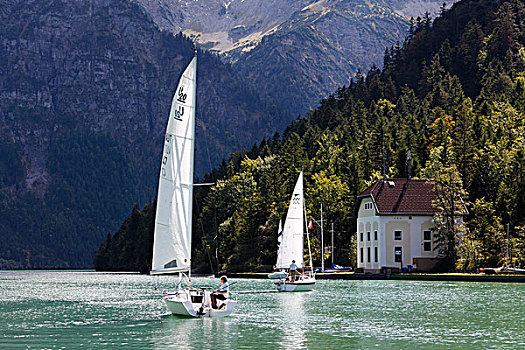 帆船,湖,阿尔卑斯山,提洛尔,奥地利