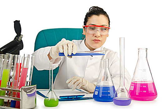女性,化学家,工作室,白色背景