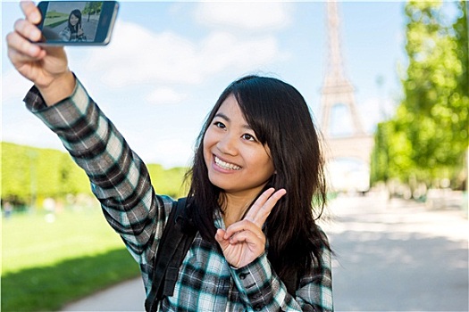 年轻,魅力,亚洲人,游客,巴黎