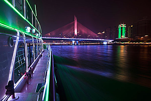 游艇,珍珠,河,香港,光亮,桥,背景