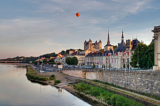 卢瓦尔河,历史,中心,索米尔,城堡,教堂,市政厅,右边,缅因与卢瓦省,法国,欧洲