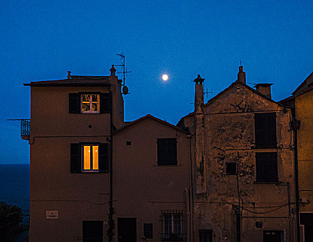 月亮,上方,屋顶,老城
