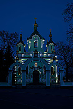 大教堂,夜晚,布雷斯特,白俄罗斯