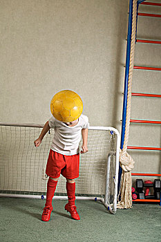 年轻,男孩,跳跃,头部,足球,球,进球