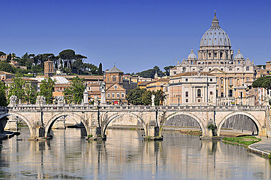 台伯河,桥,圣彼得大教堂,罗马,意大利