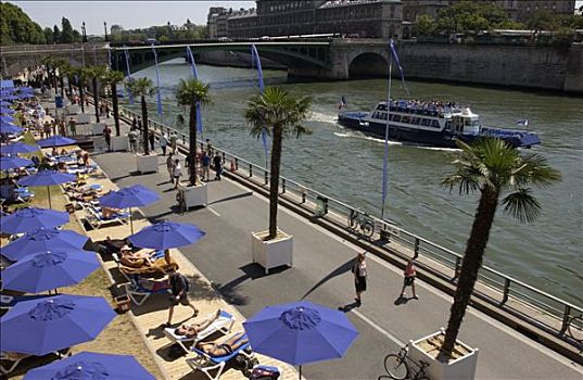 图像,巴黎人造沙滩,码头,塞纳河,伞